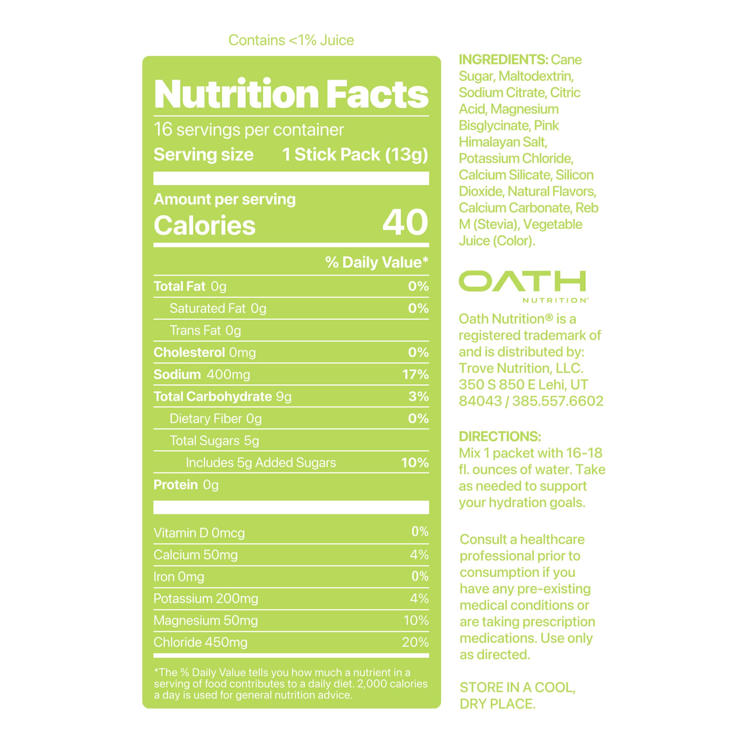OATH NUTRITION sobre individual abierto listo para mezclar y llevar