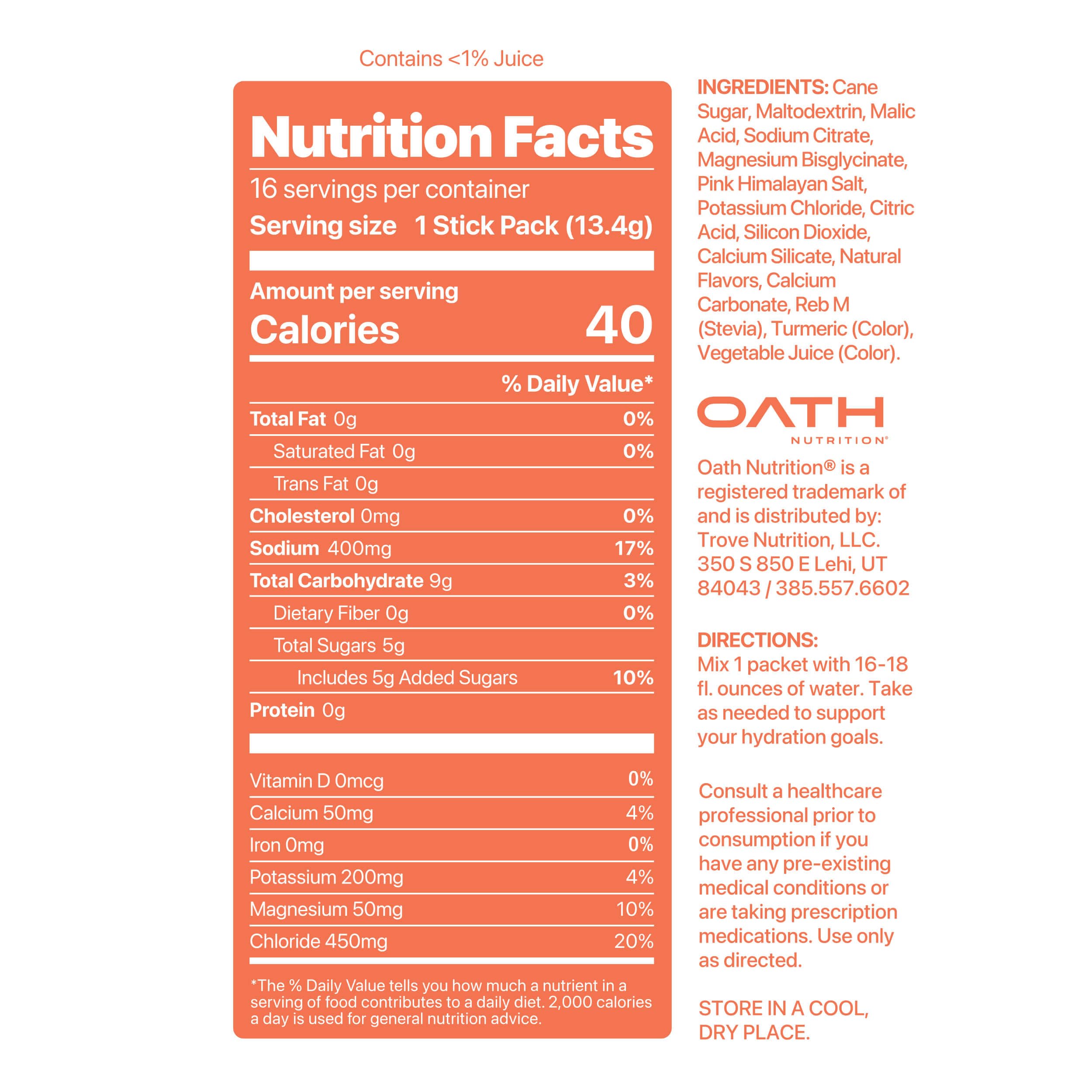 OATH NUTRITION sobre individual abierto listo para mezclar, conveniencia inmediata