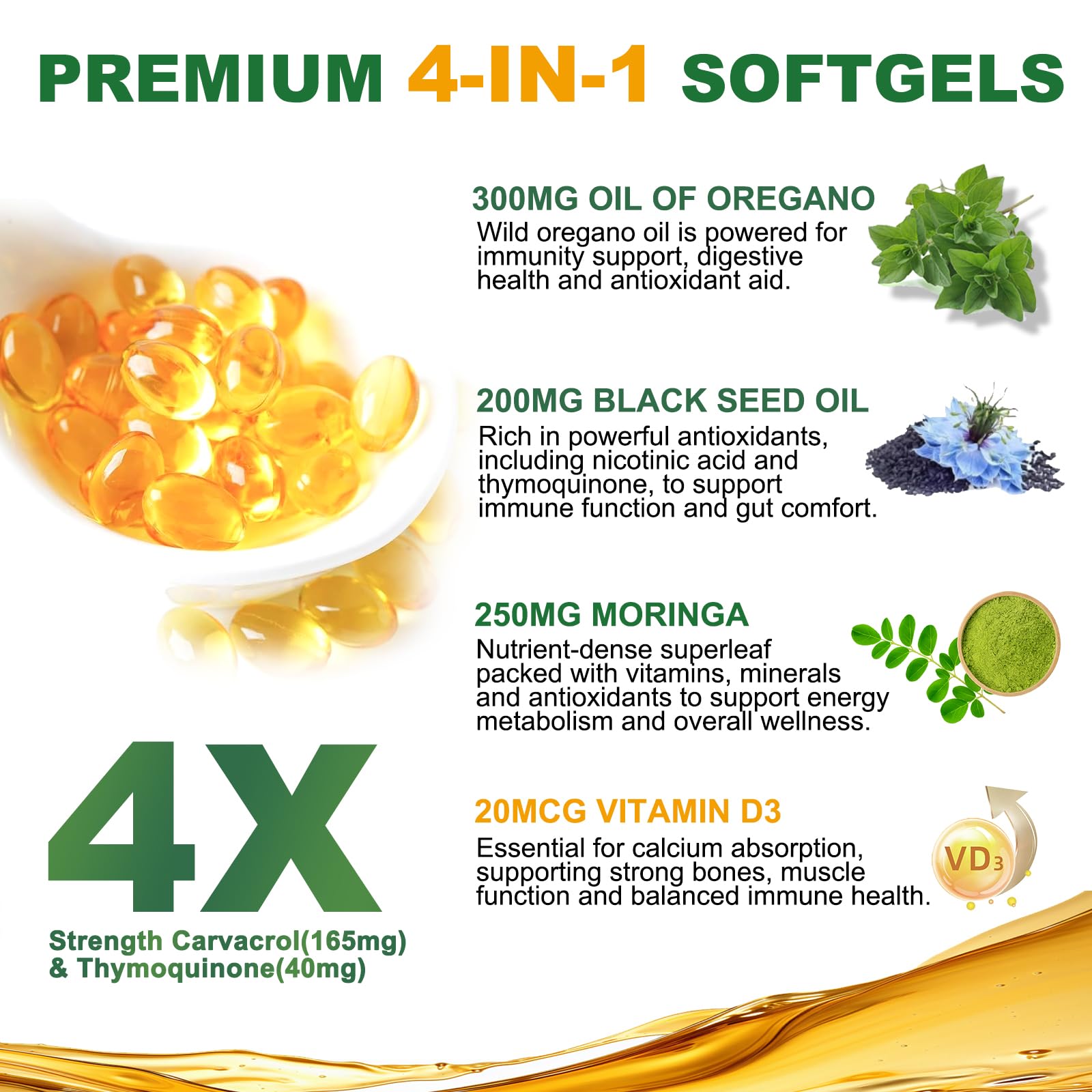 Obill NuTrance etiqueta de ingredientes indicando carvacrol y thymoquinone