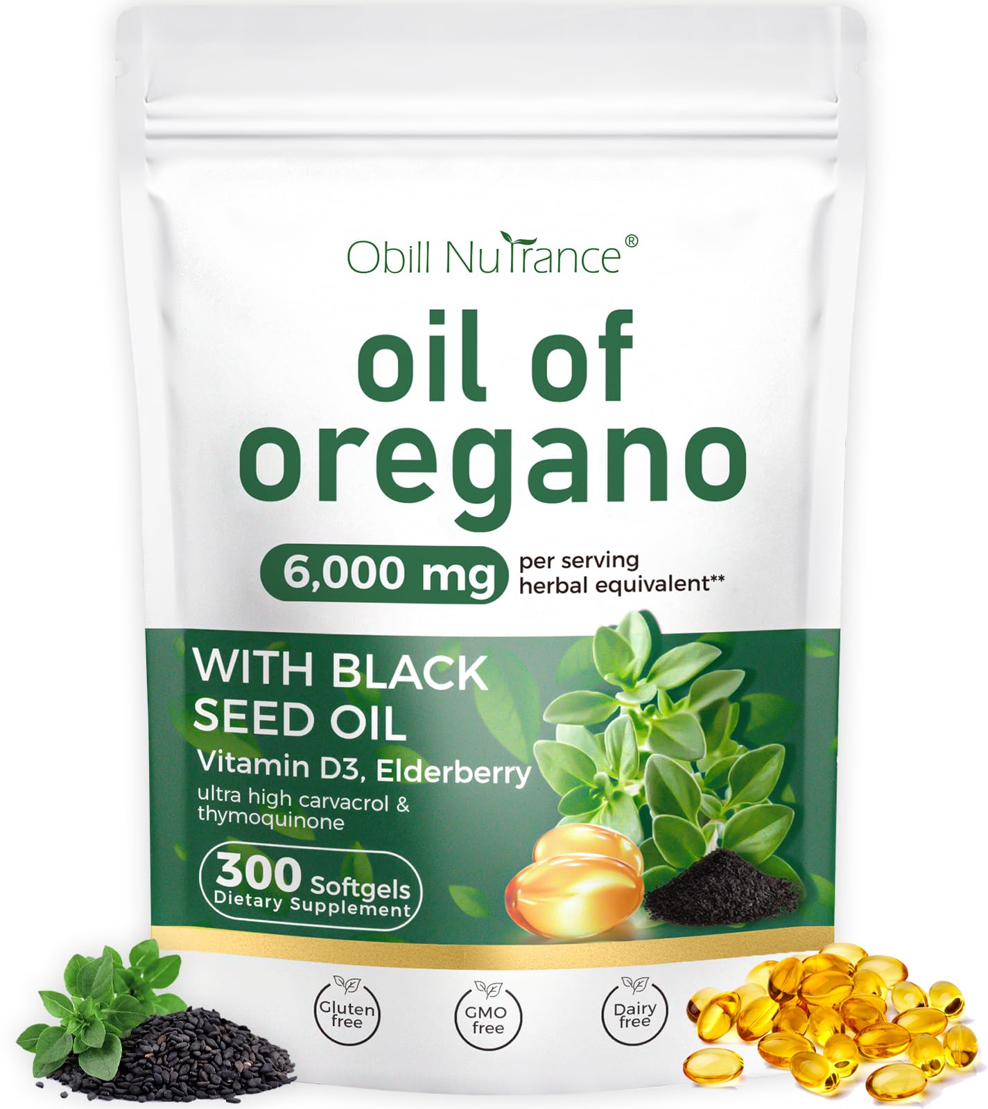 Obill NuTrance envase frontal mostrando 300 cápsulas y etiqueta clara
