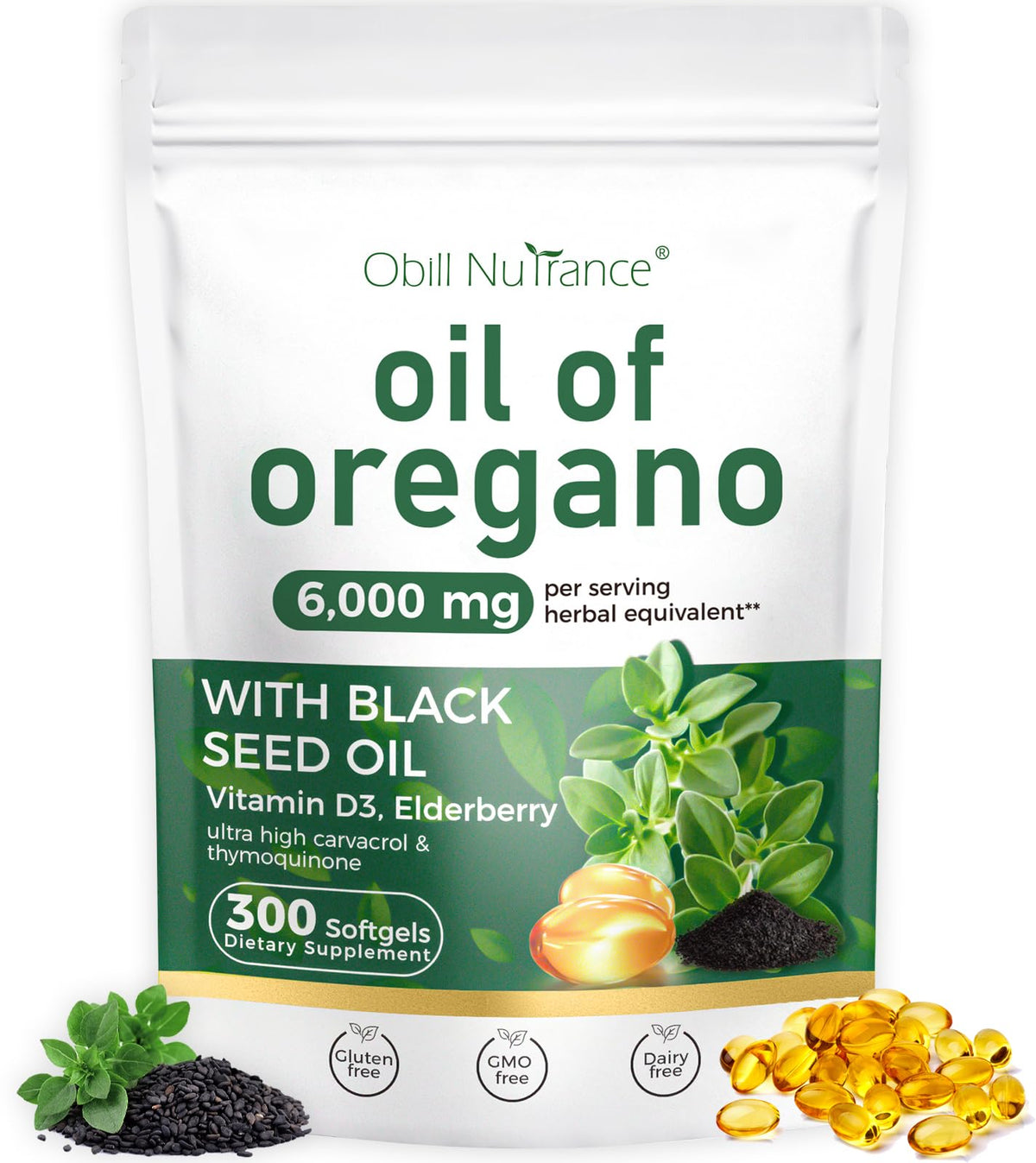 Obill NuTrance envase frontal mostrando 300 cápsulas y etiqueta clara