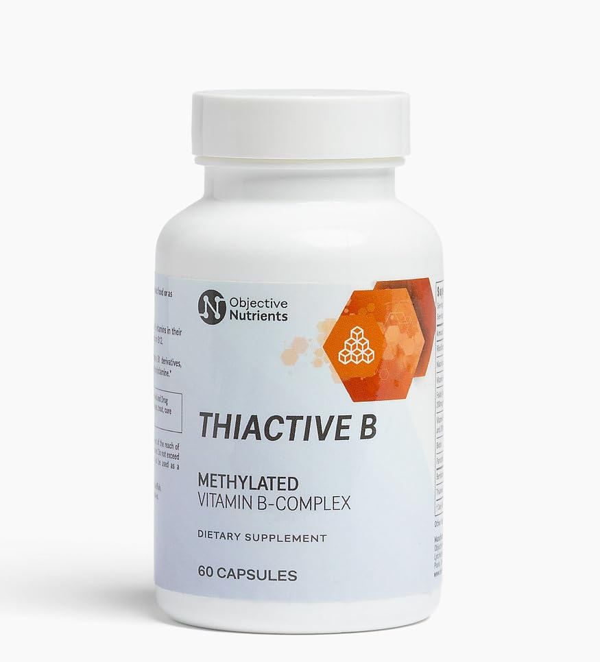 Objective Nutrients frasco frontal y etiqueta clara que muestra pureza y formulación
