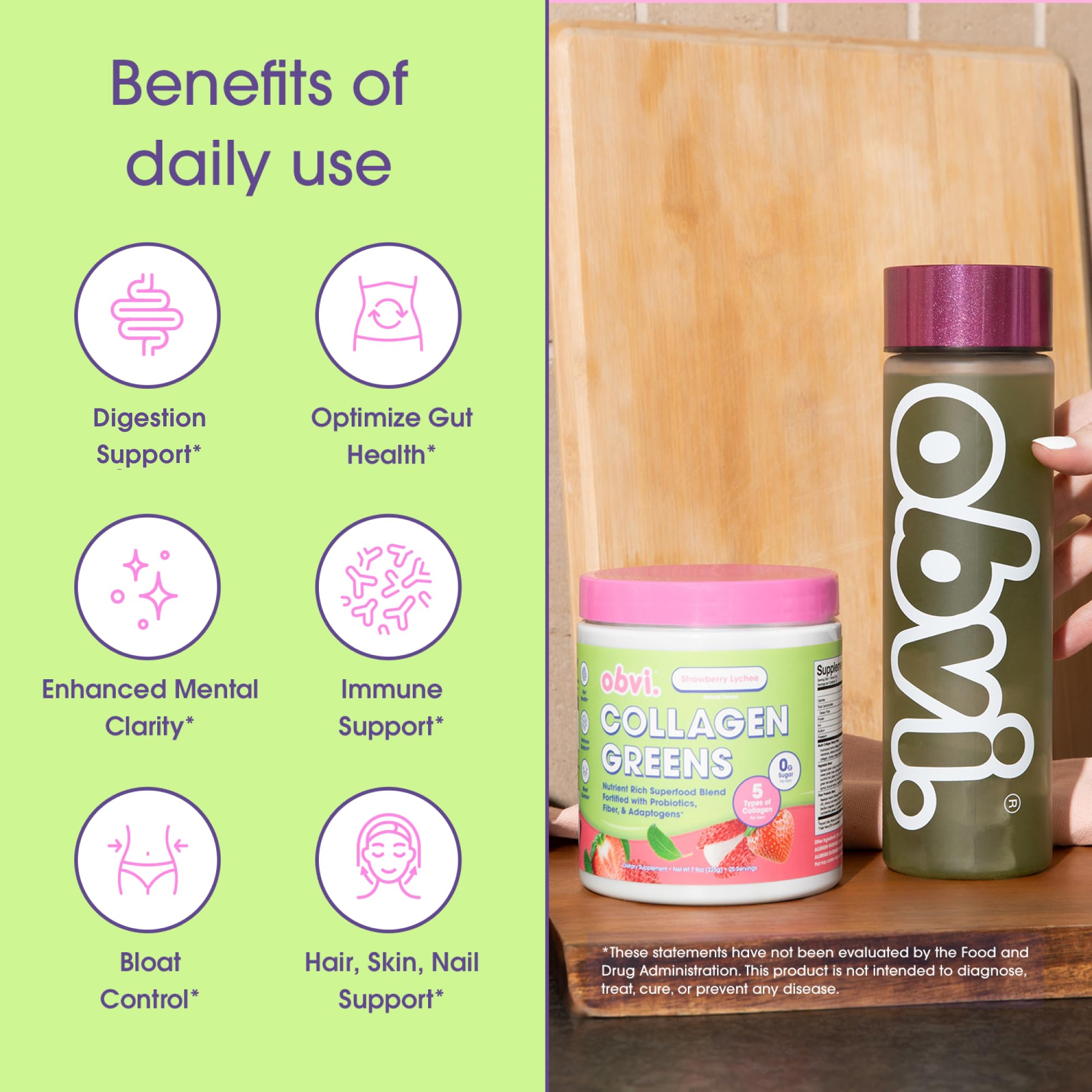 Obvi vaso con mezcla rosa fresa-lichi, bebida refrescante y nutritiva