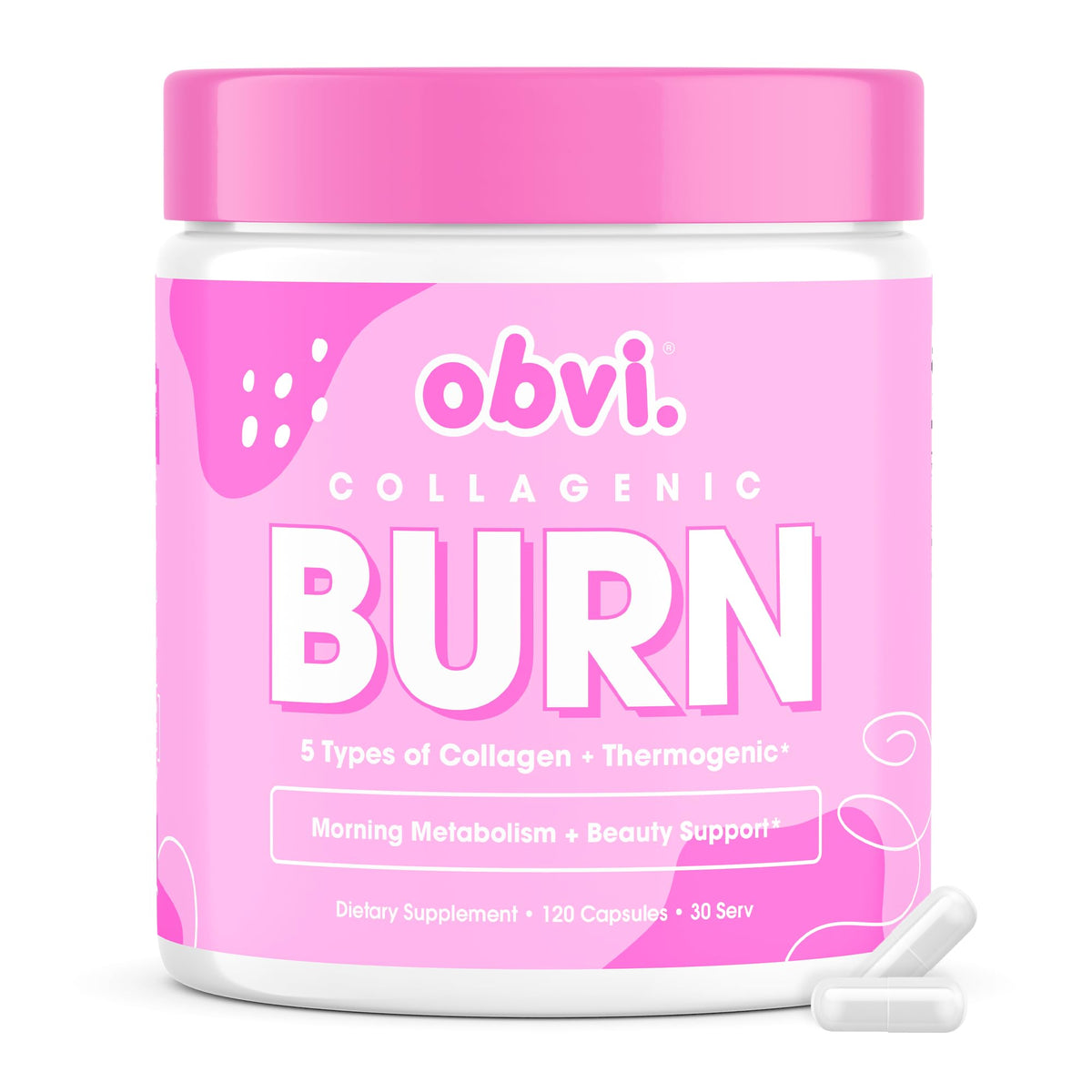 Obvi botella frente del envase mostrando diseño y beneficios visibles