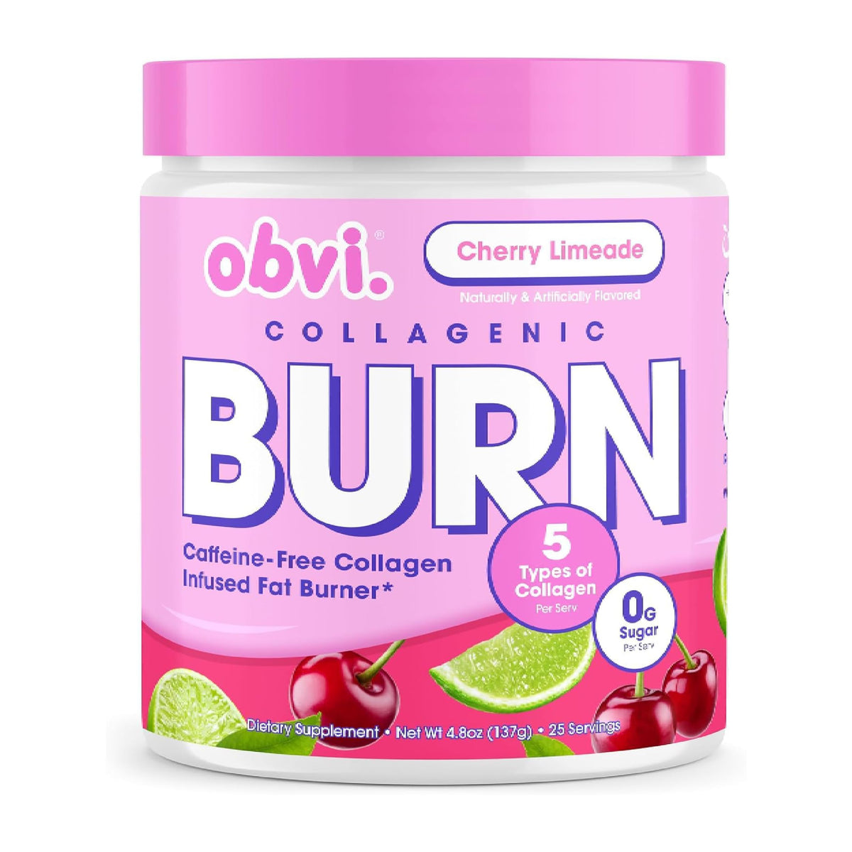 Obvi bote frontal con etiqueta Cherry Limeade muestra diseño y beneficios visibles