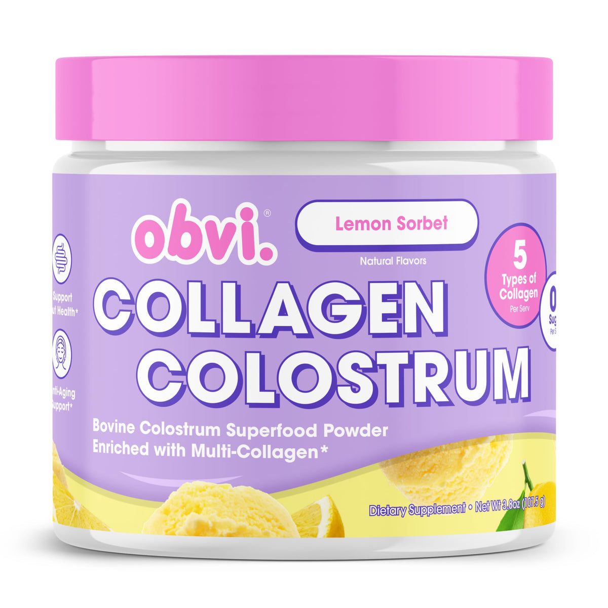 Obvi envase frontal mostrando sabor limón sorbete y 30 porciones