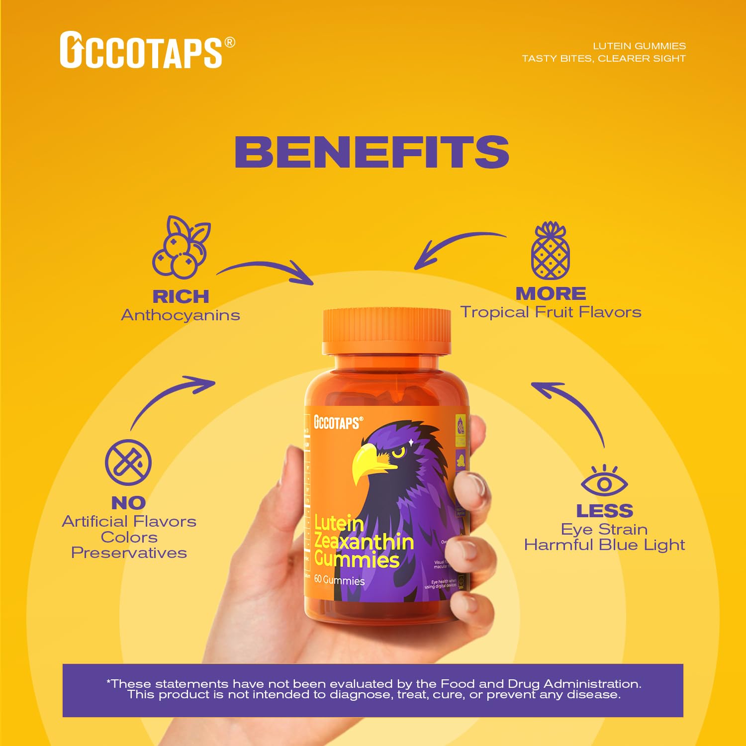 occotaps detalle de textura de gomita blanda para fácil masticación