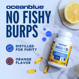 Oceanblue etiqueta nutricional clara que destaca EPA y DHA por porción