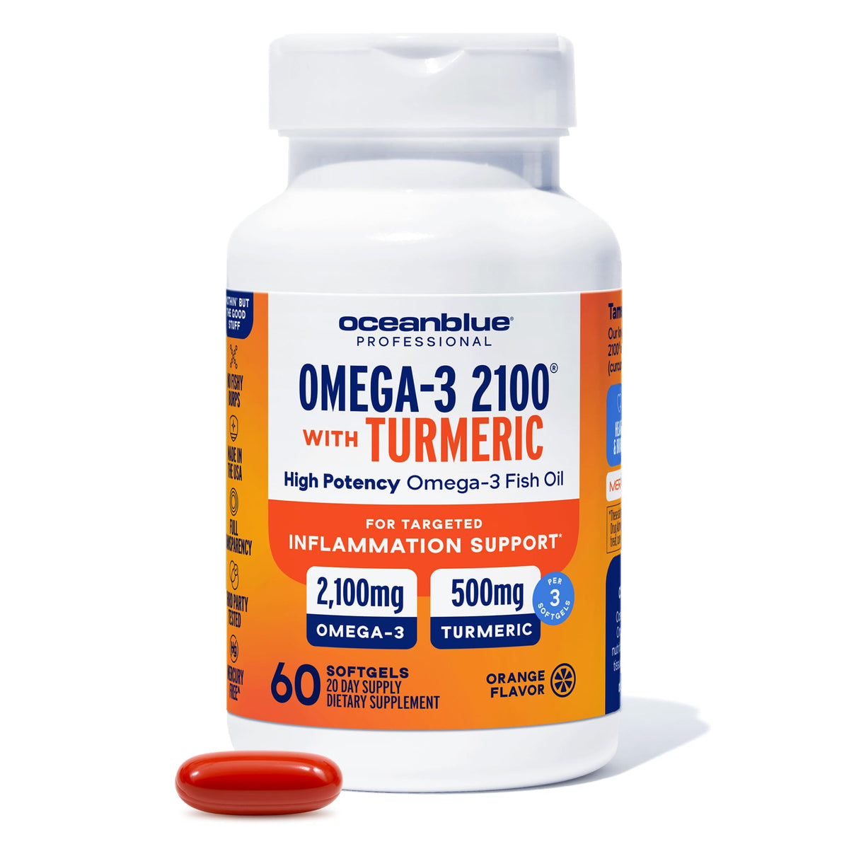Oceanblue frente del empaque mostrando beneficios y sabor naranja