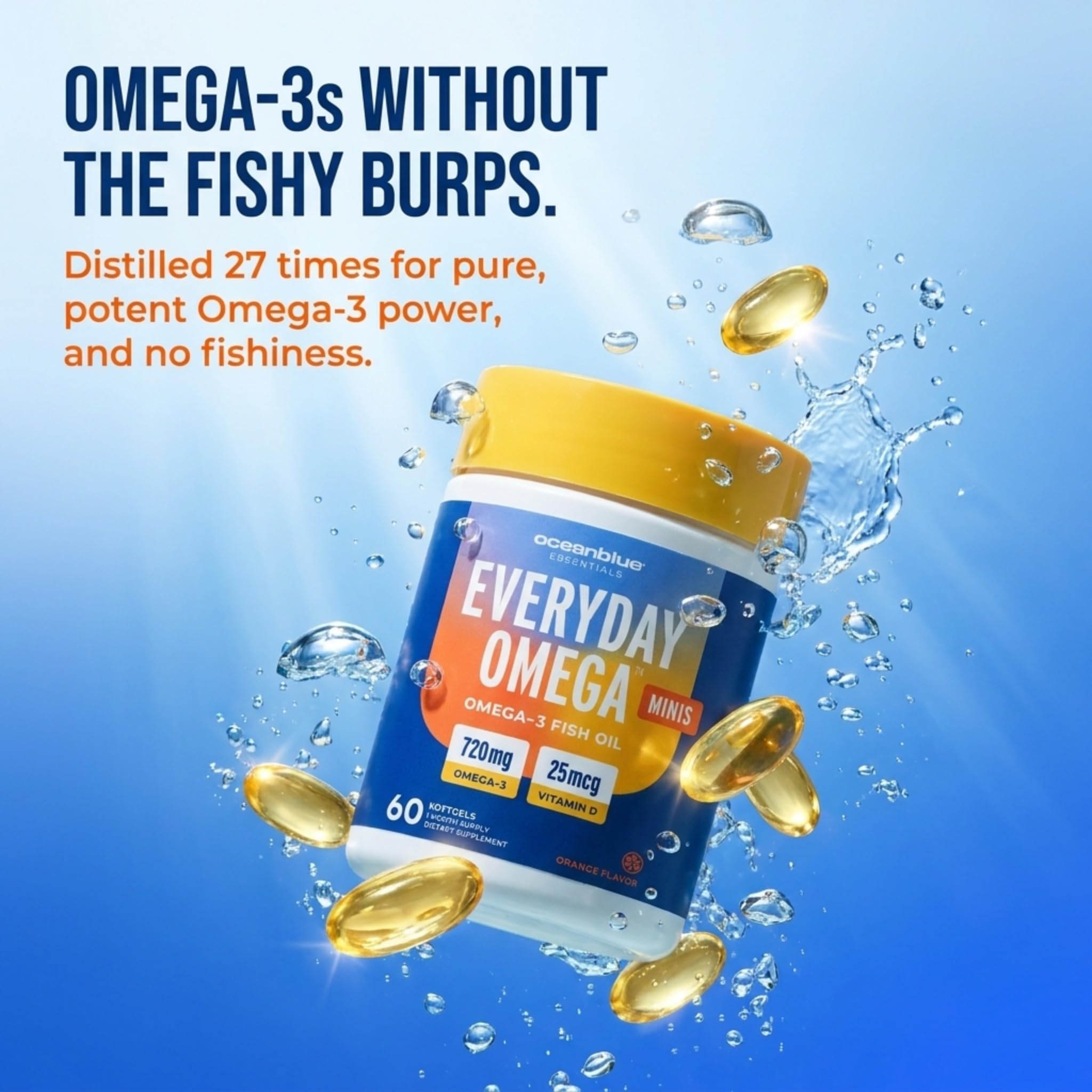 Oceanblue cápsulas sobre mesa junto a un desayuno para toma diaria conveniente