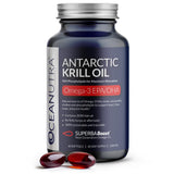 Oceanutra envase frontal mostrando krill y beneficios de omega‑3