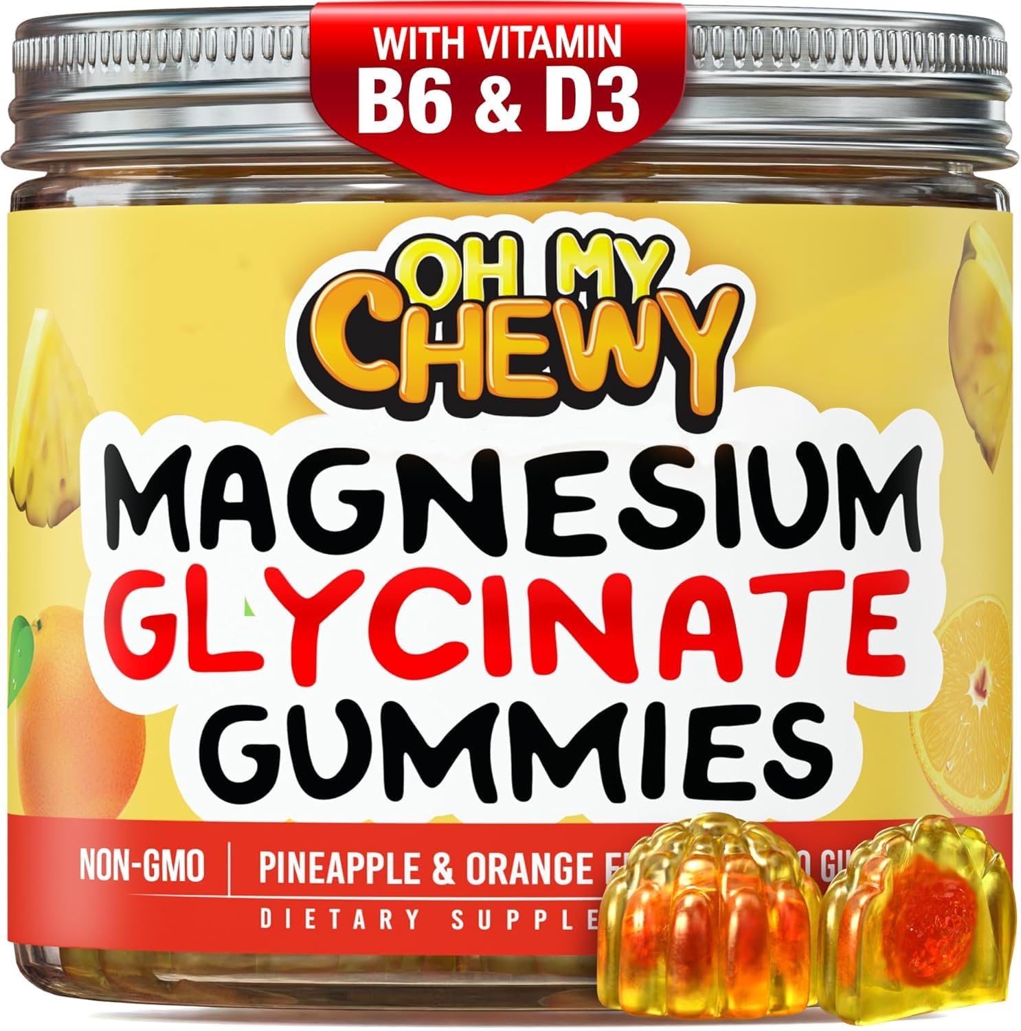 OH MY CHEWY envase frontal mostrando ingredientes y beneficios