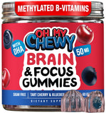 OH MY CHEWY frente del empaque con información de ingredientes clave y beneficios