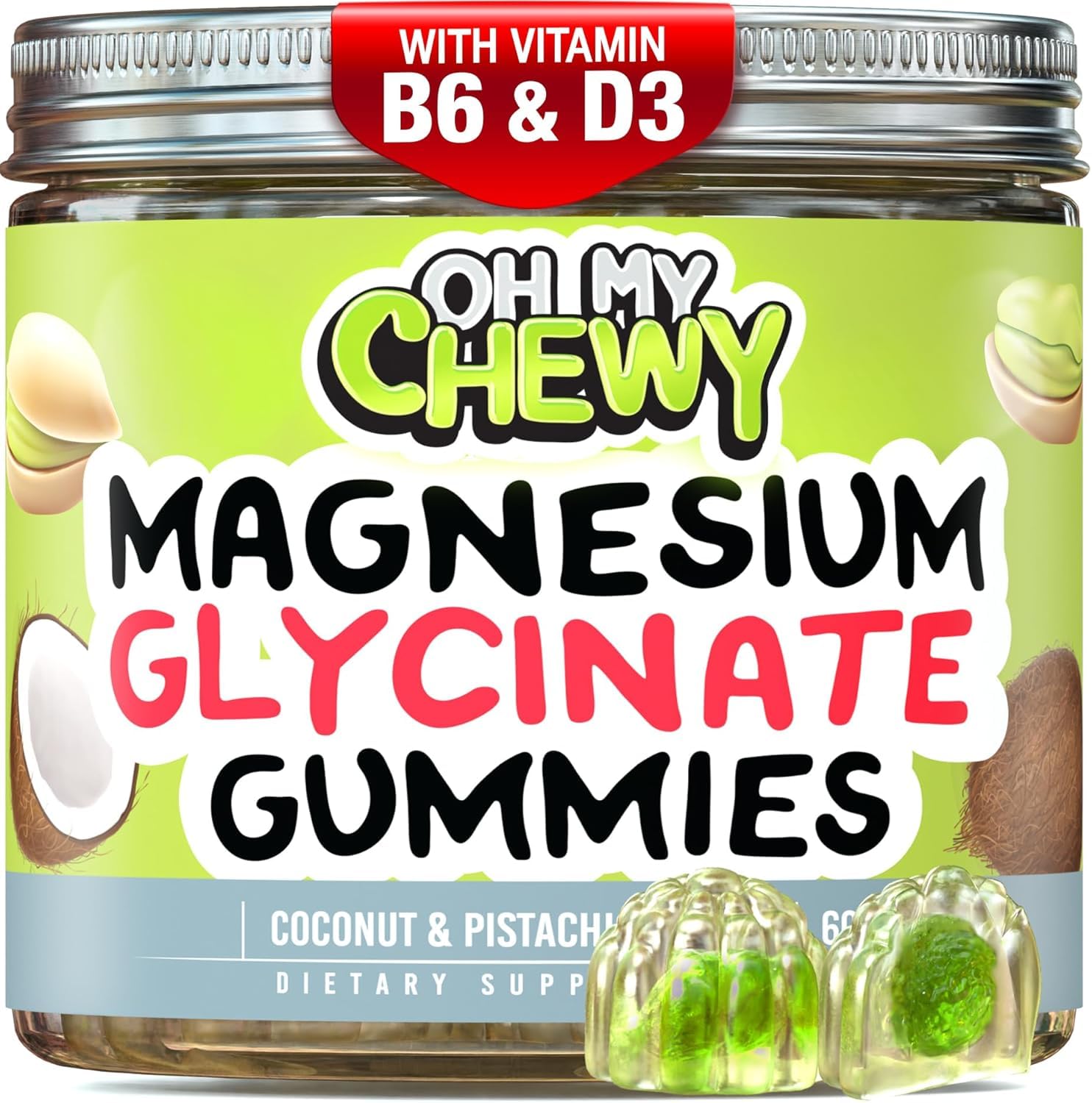 OH MY CHEWY envase frontal mostrando beneficios y formato práctico
