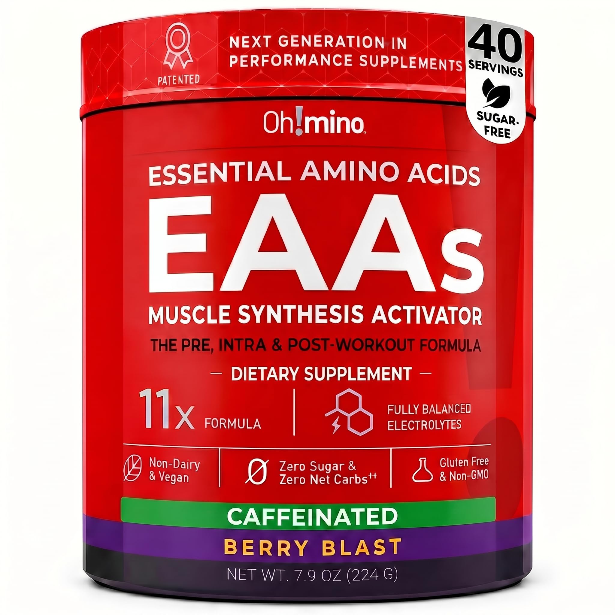 Oh!mino envase frontal sabor berry mostrando diseño y beneficios claros