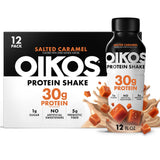Oikos botella frontal salted caramel mostrando etiqueta y conveniencia