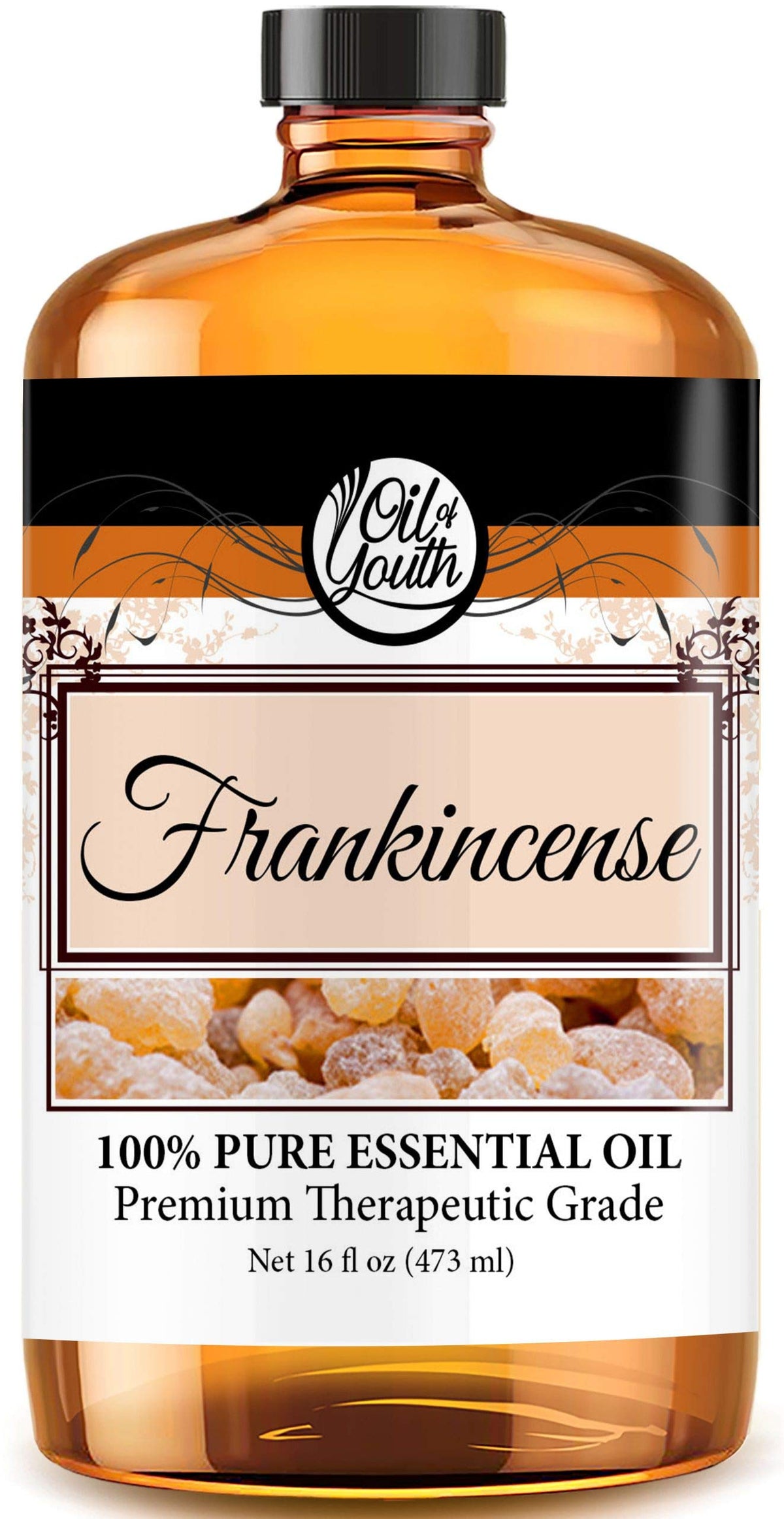 Oil of Youth frasco frontal mostrando la etiqueta y tamaño 16 oz, confianza y calidad