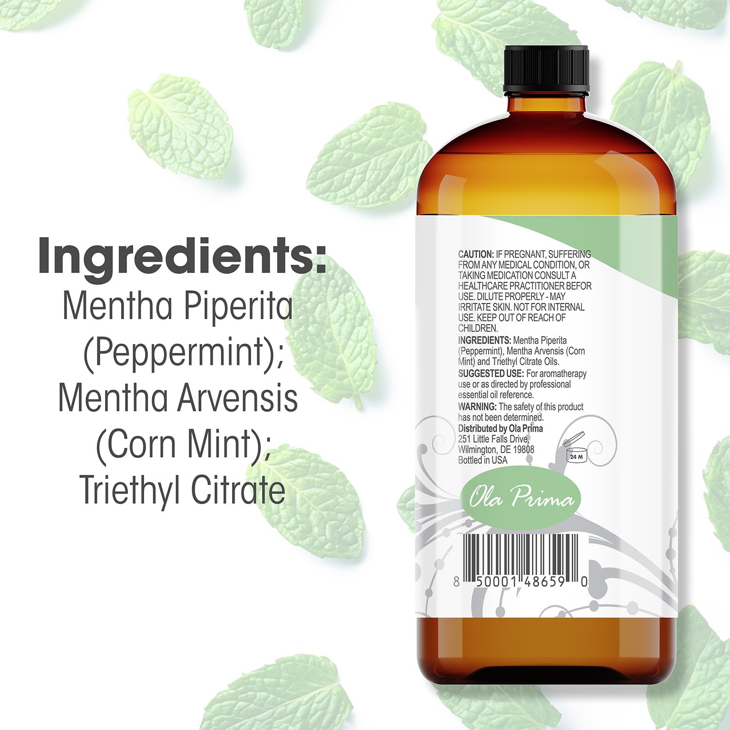 Ola Prima textura del aceite de menta mostrando pureza y brillo