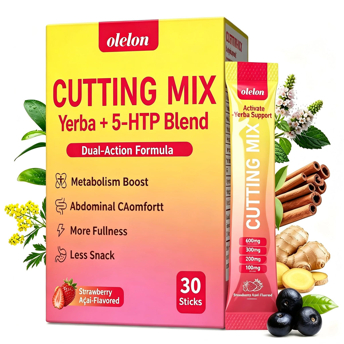 OLELON caja frontal con sticks fresa açaí, conveniente para control de antojos