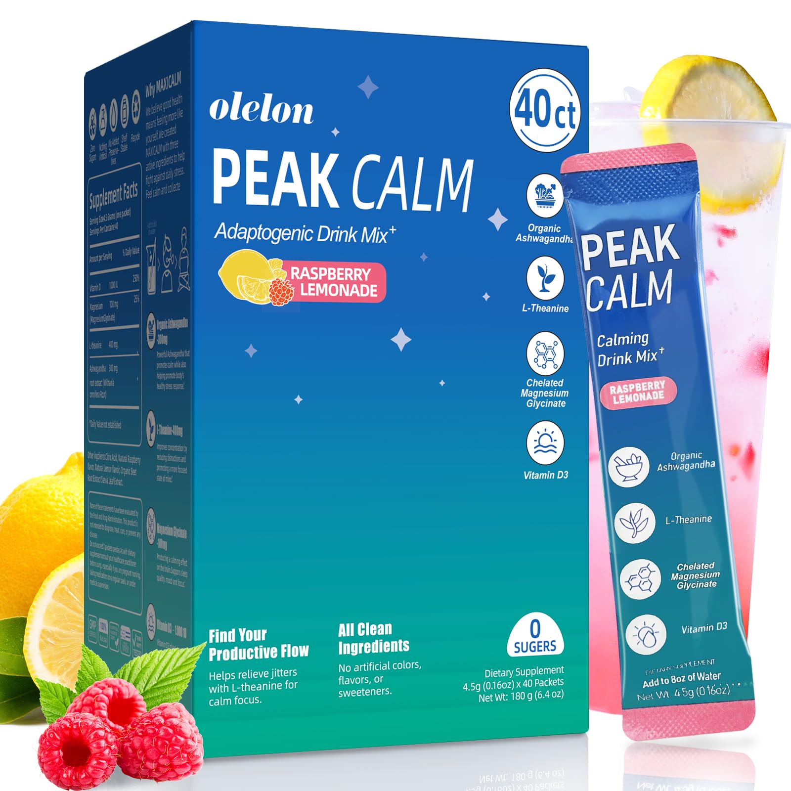 OLELON envase frontal mostrando 40 sobres y beneficios visibles