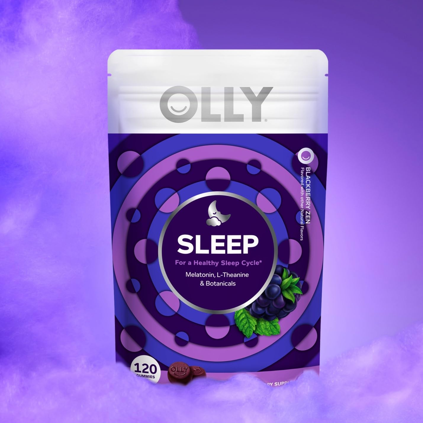 OLLY bote abierto con gomitas, facilita la toma nocturna y almacenamiento