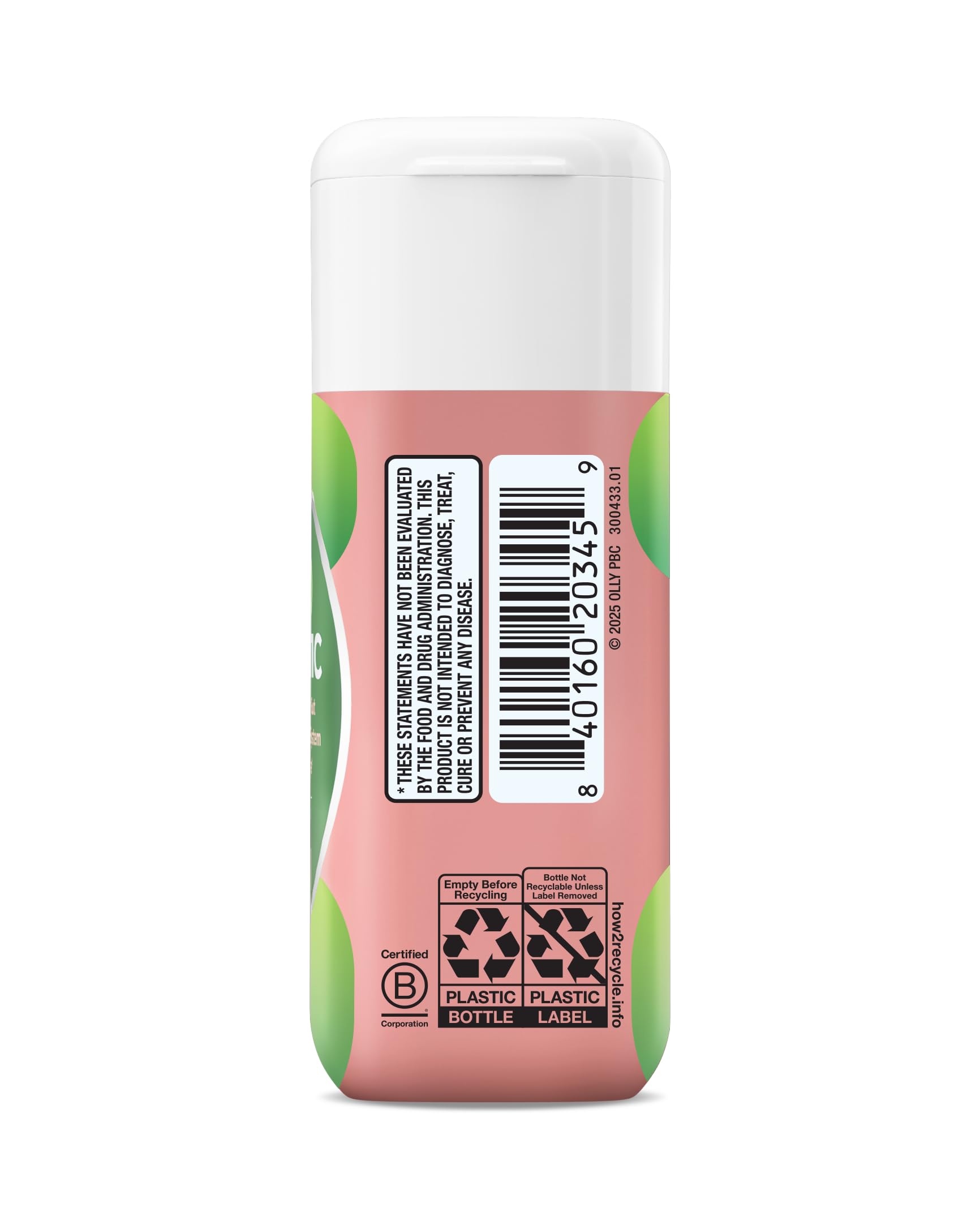 OLLY caja y frasco detalle del diseño para identificación rápida del producto