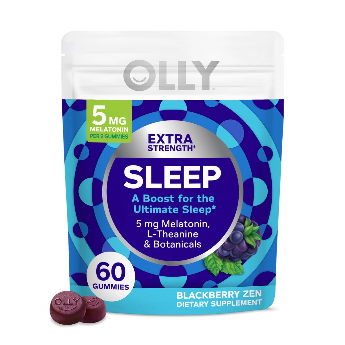 OLLY envase frontal Extra Strength Sleep, presentación clara y dosificación