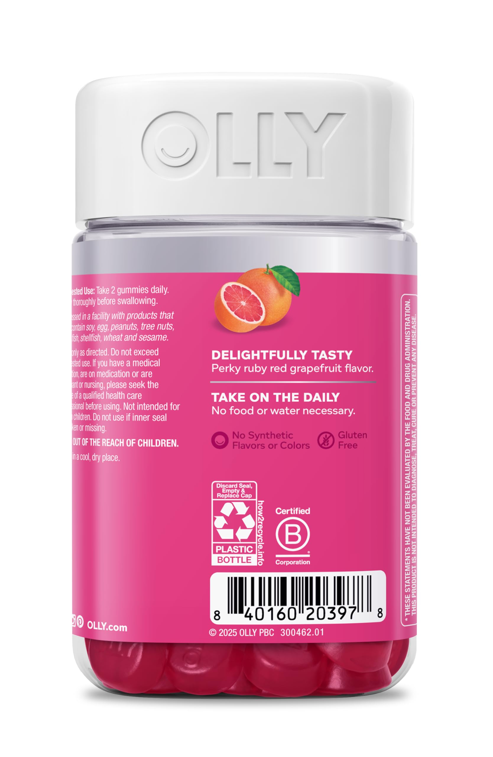 OLLY etiqueta nutricional legible con ingredientes clave y dosis clara