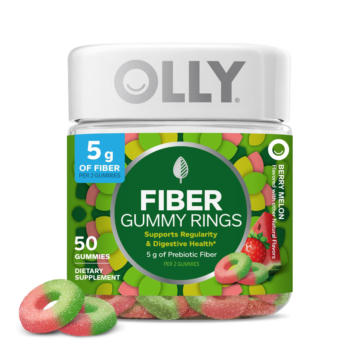 OLLY frente del empaque mostrando fibra prebiótica y sabor