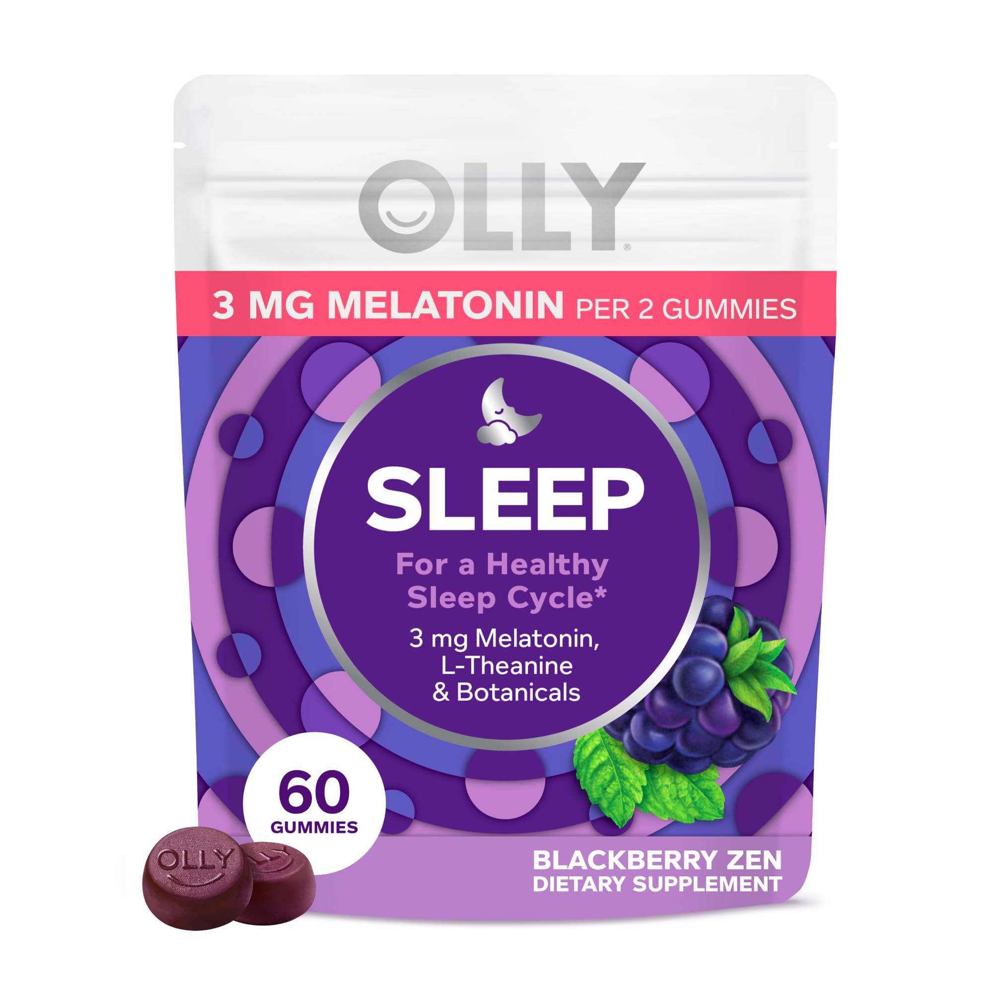 Envase OLLY Sleep Blackberry Zen mostrando diseño y beneficios legibles