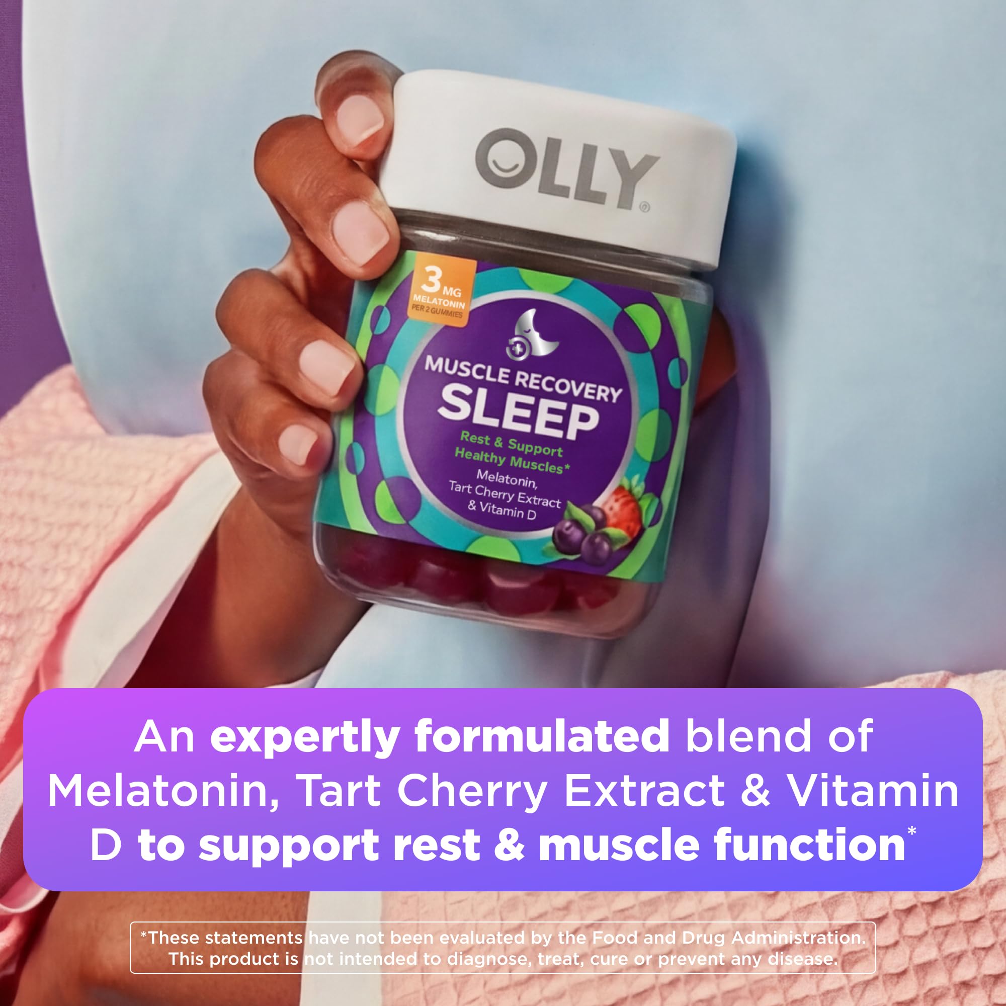 OLLY primer plano de gomita con textura apetecible y sabor berry