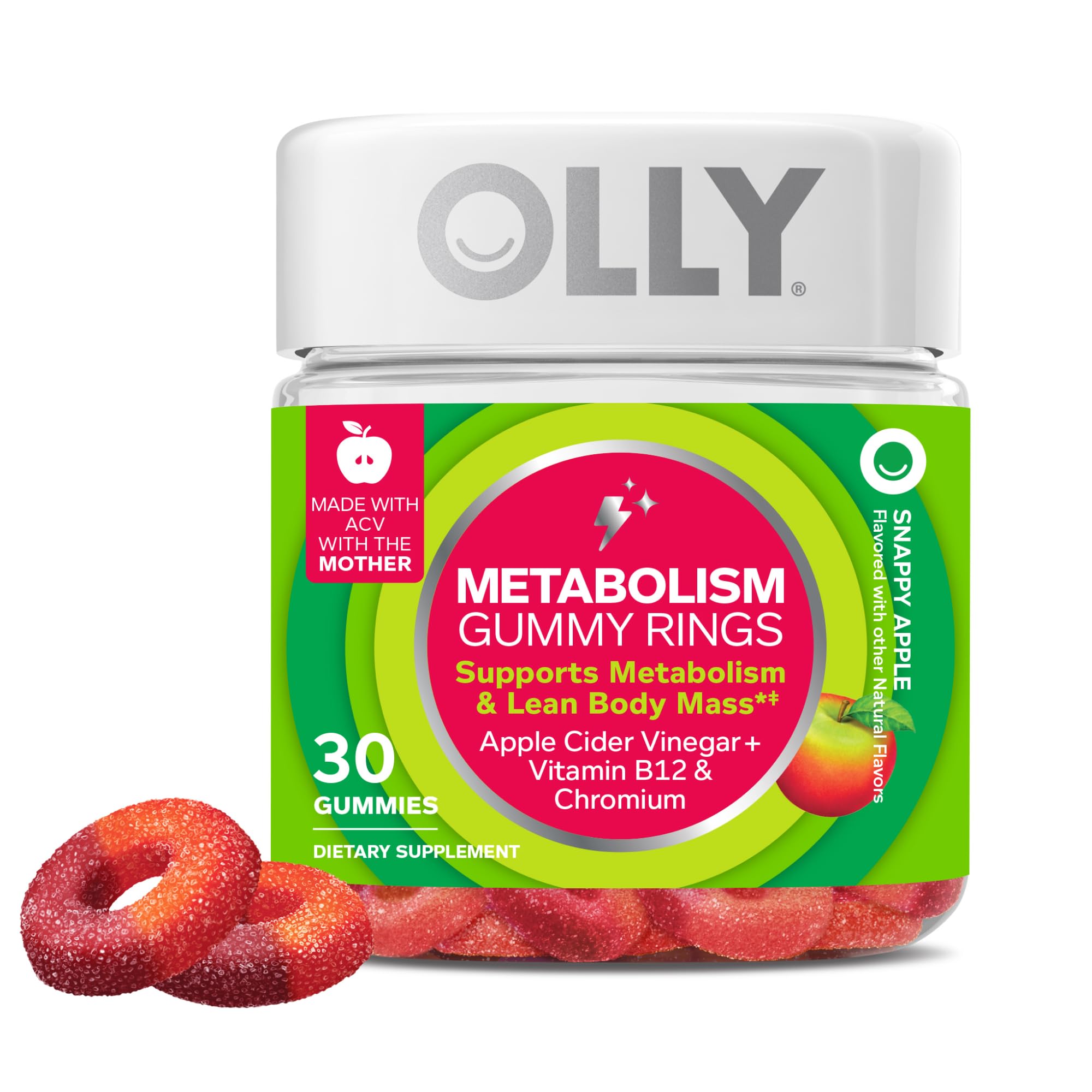 OLLY envase frontal con gomitas Metabolism y beneficio de suplemento diario