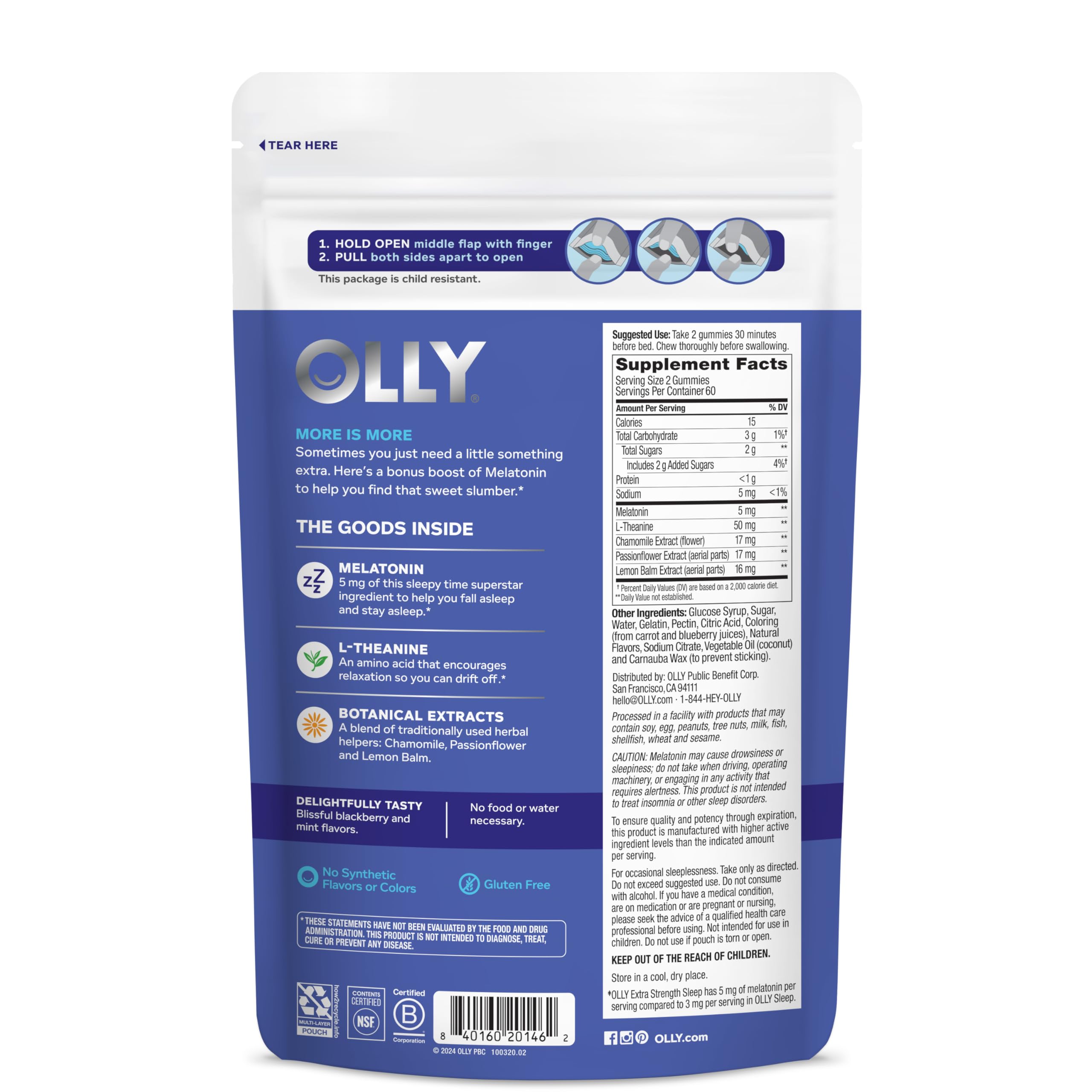 Ingredientes botánicos OLLY (manzanilla, toronjil) dispuestos para destacar extractos