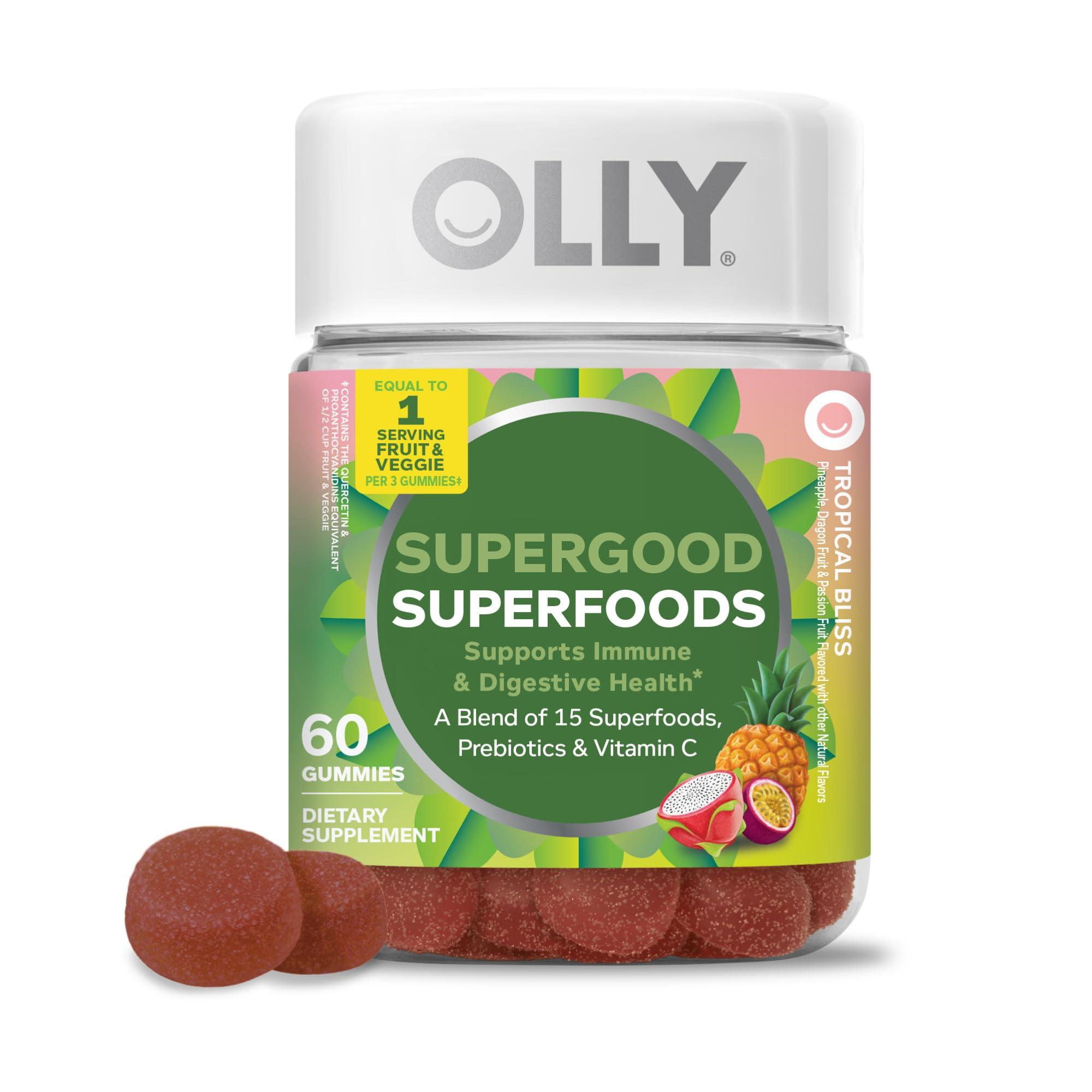 OLLY frontal del envase mostrando la marca y beneficios visibles