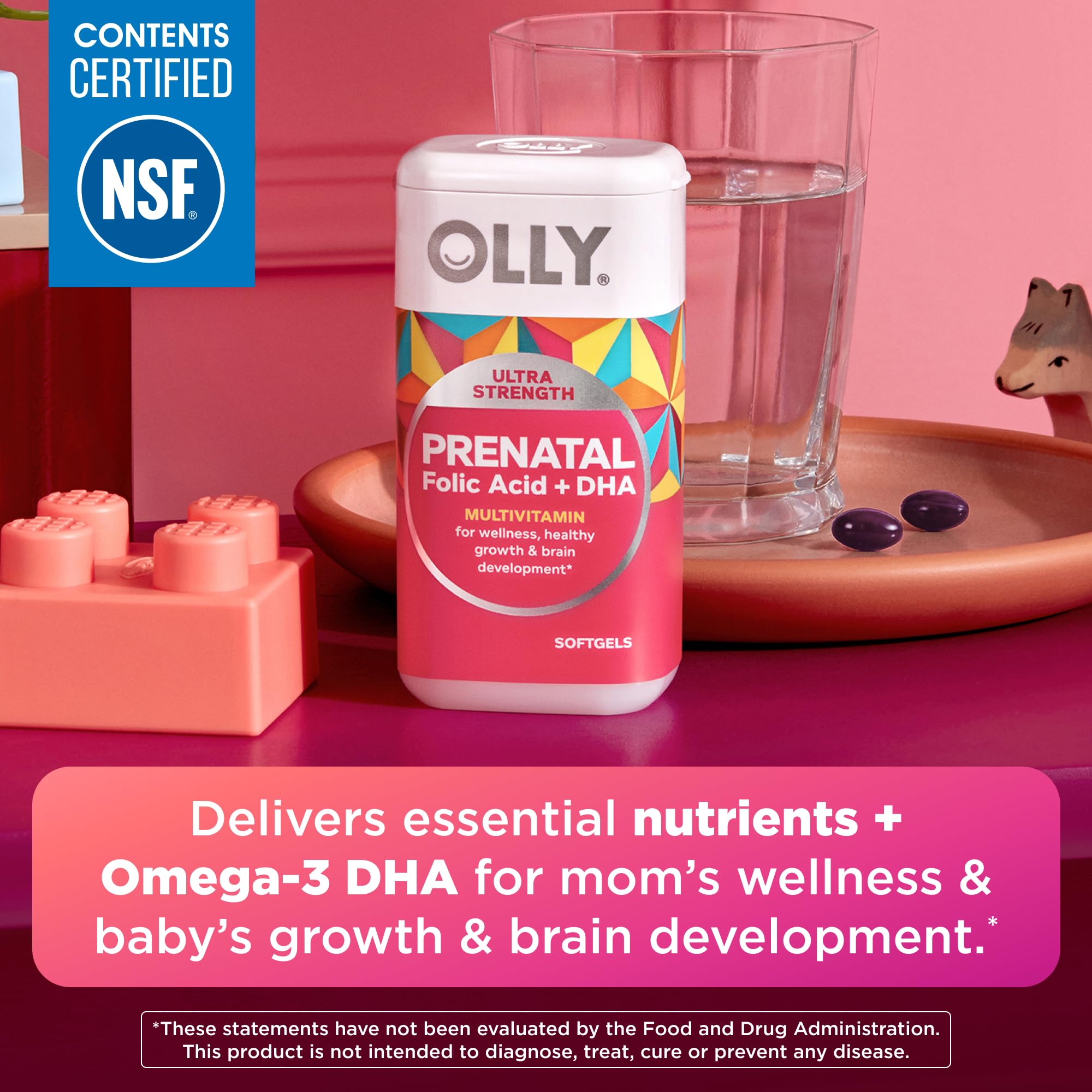 OLLY botella abierta con softgels, conveniencia para 30 días