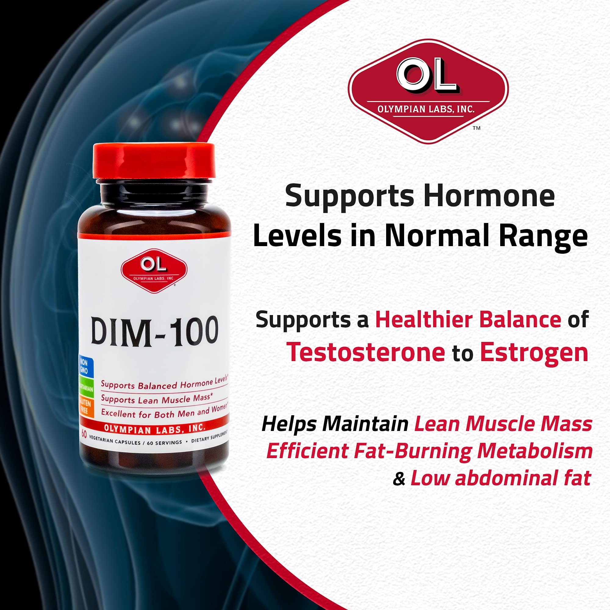 Olympian Labs etiqueta nutricional legible destacando concentración de 100 mg