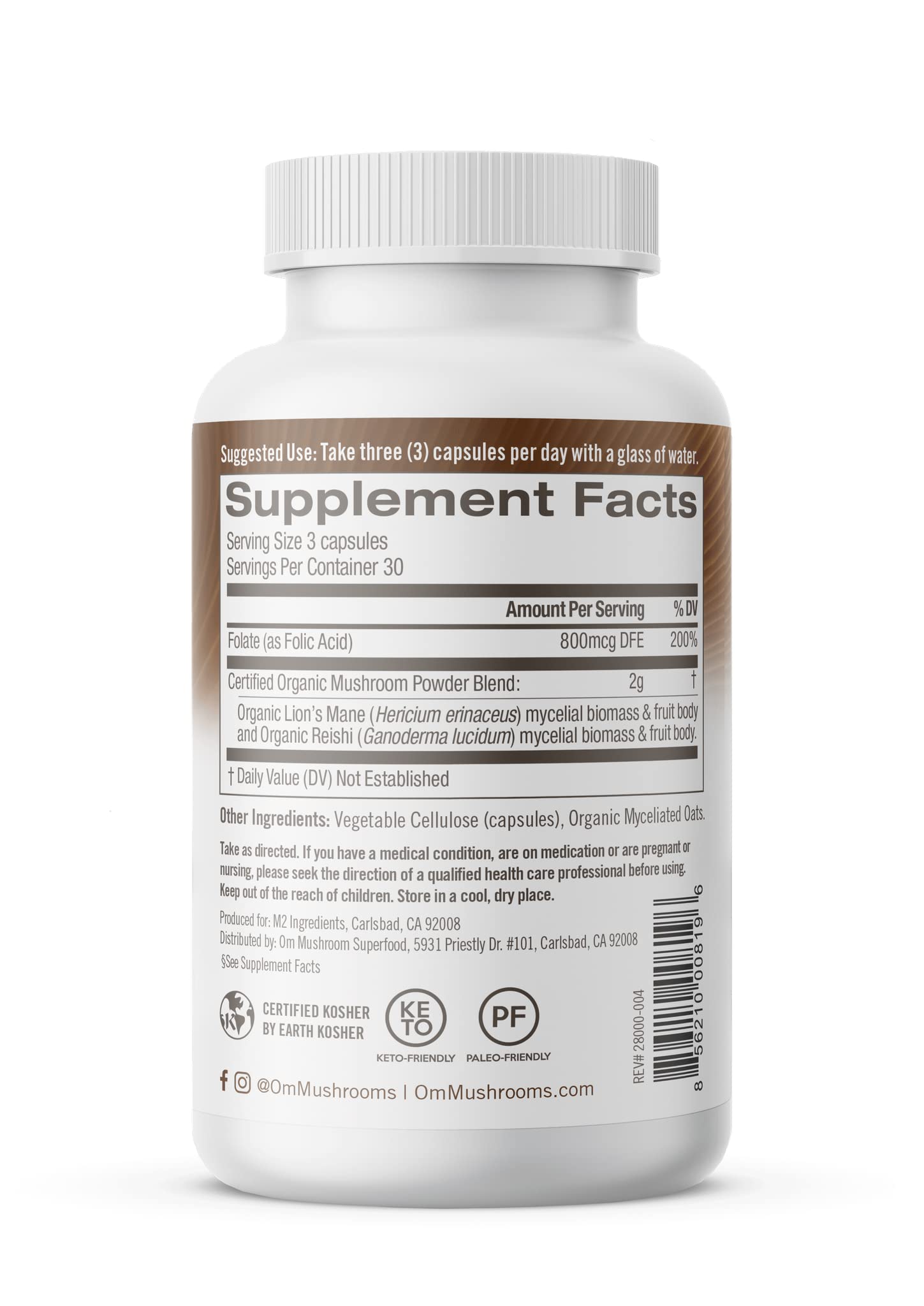 OM MUSHROOM SUPERFOOD sello de certificaciones, calidad y pruebas de terceros