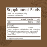 OM MUSHROOM SUPERFOOD etiqueta con ingredientes, transparencia y confianza