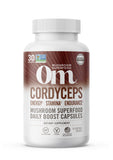 OM MUSHROOM SUPERFOOD frasco frontal de 90 cápsulas mostrando presentación clara y orgánica
