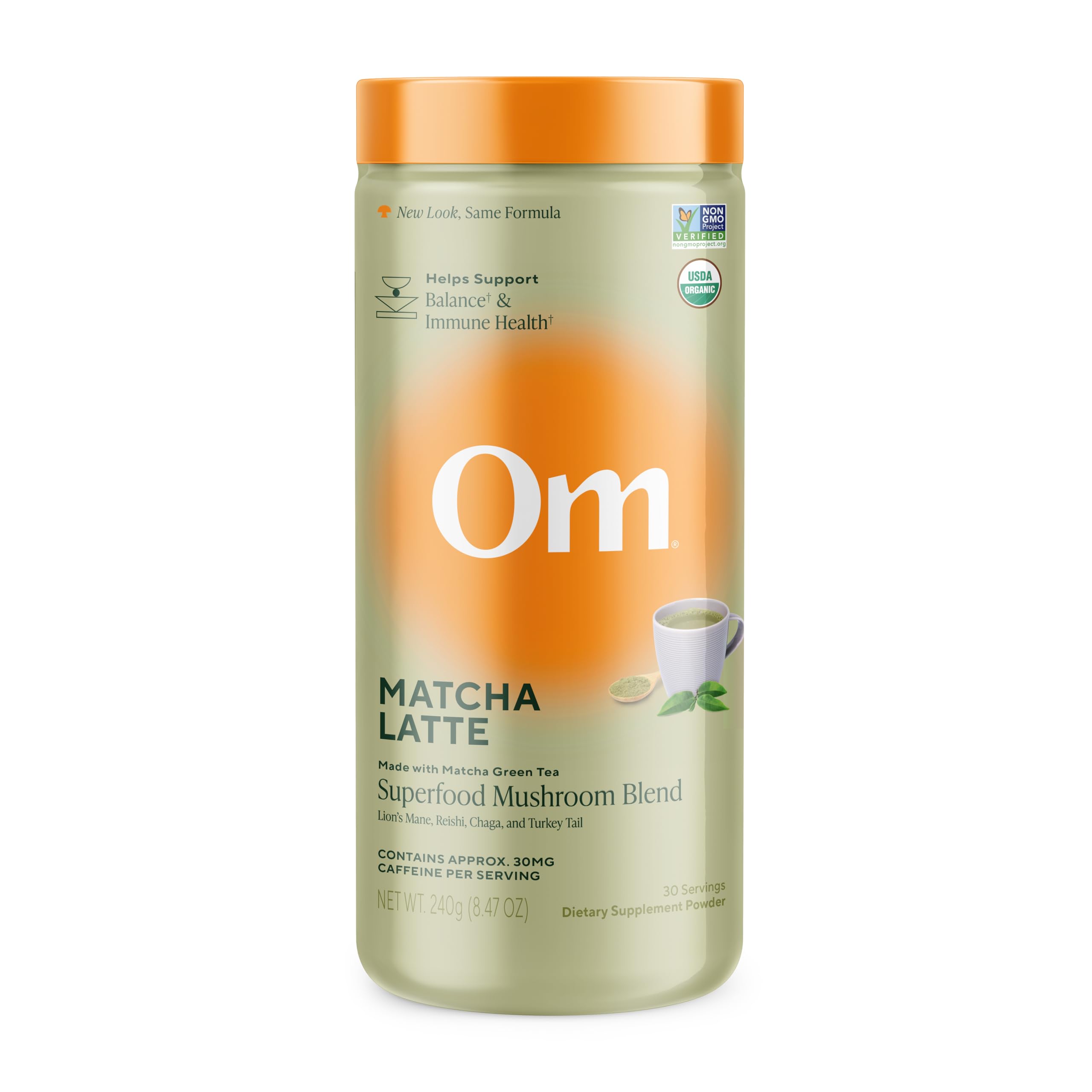 OM MUSHROOM SUPERFOOD vista frontal del envase mostrando la mezcla