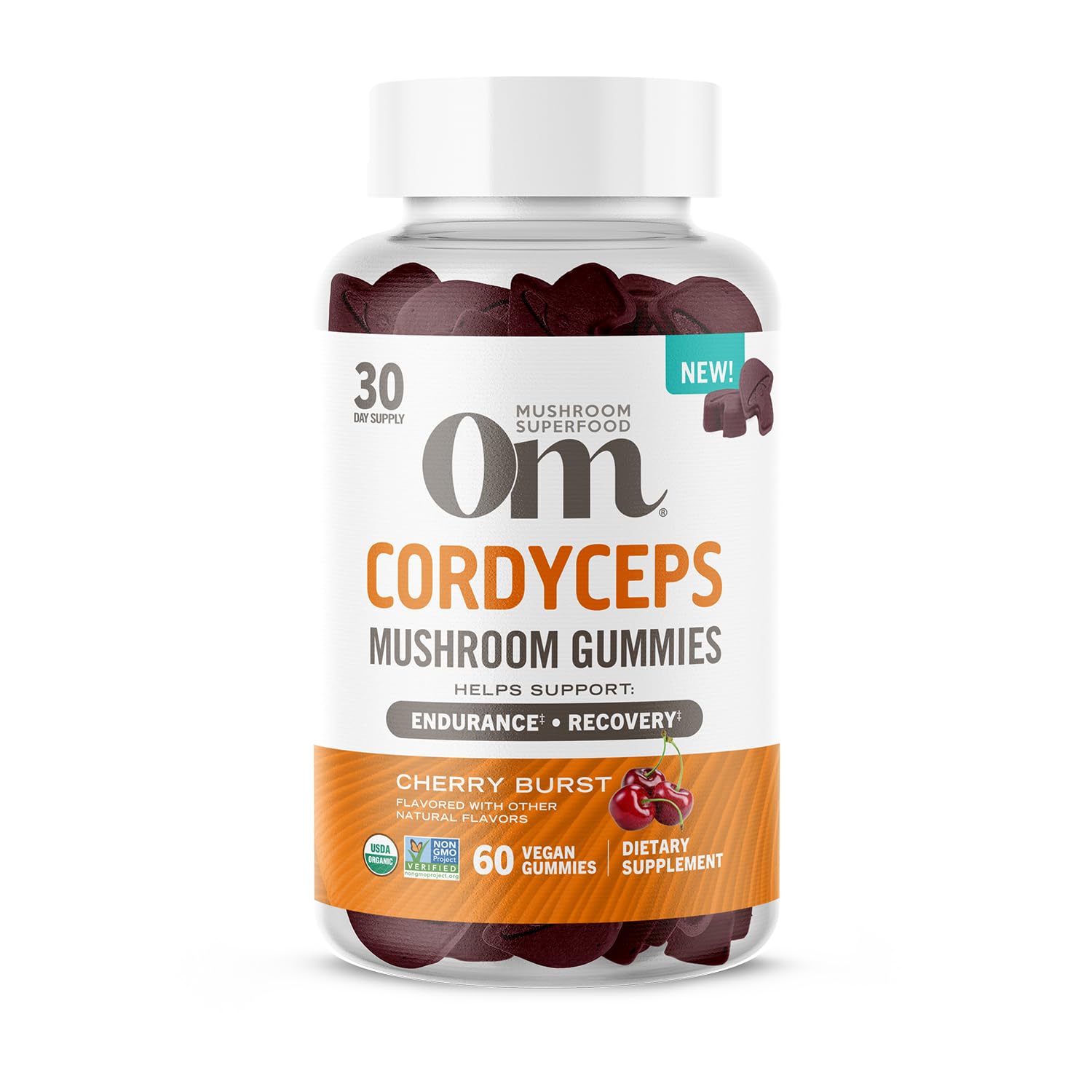 OM MUSHROOM frasco frontal mostrar etiqueta y beneficios
