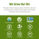 OM MUSHROOM SUPERFOOD comparación de tamaño del envase y porciones