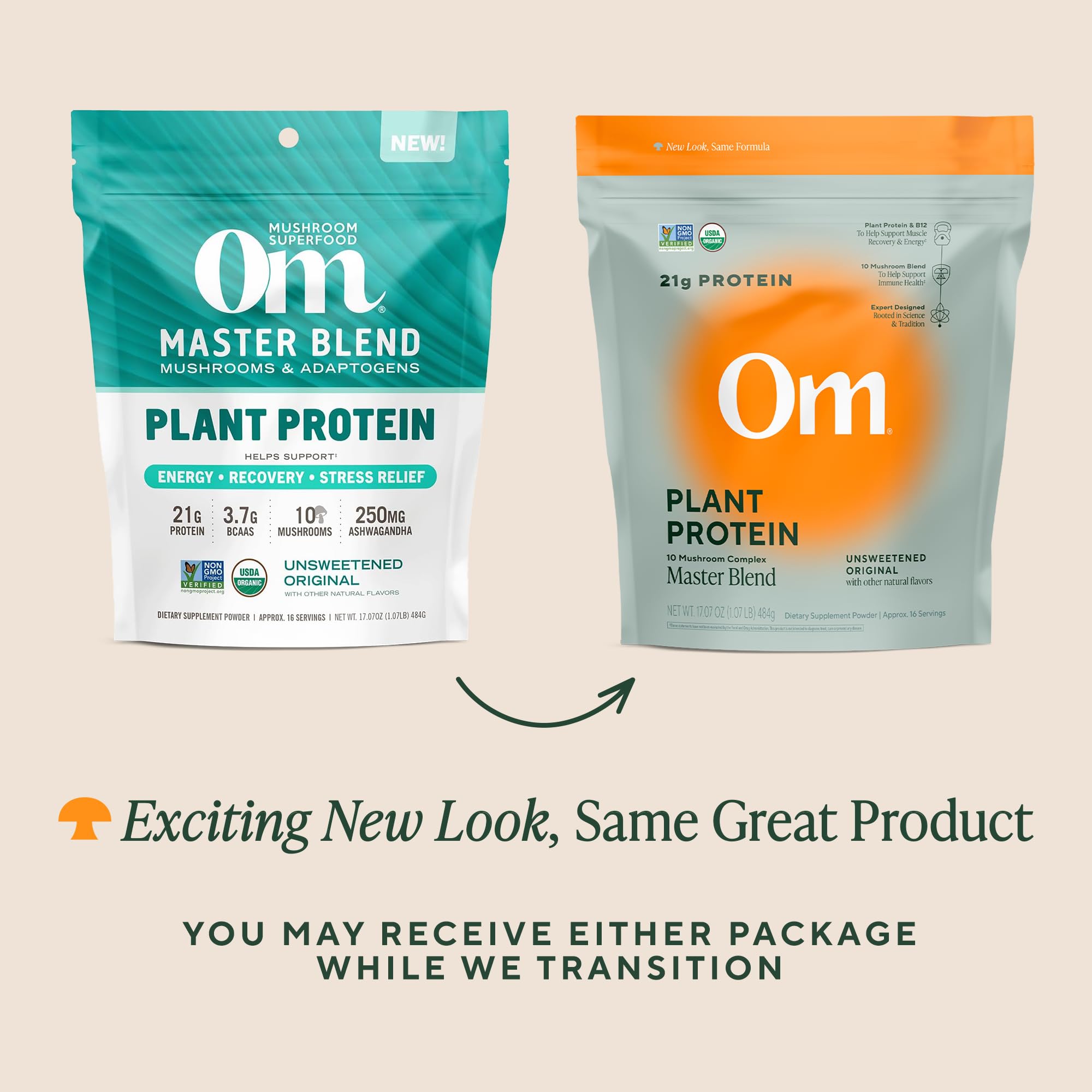 OM MUSHROOM SUPERFOOD detalle del cierre y etiqueta para conservación