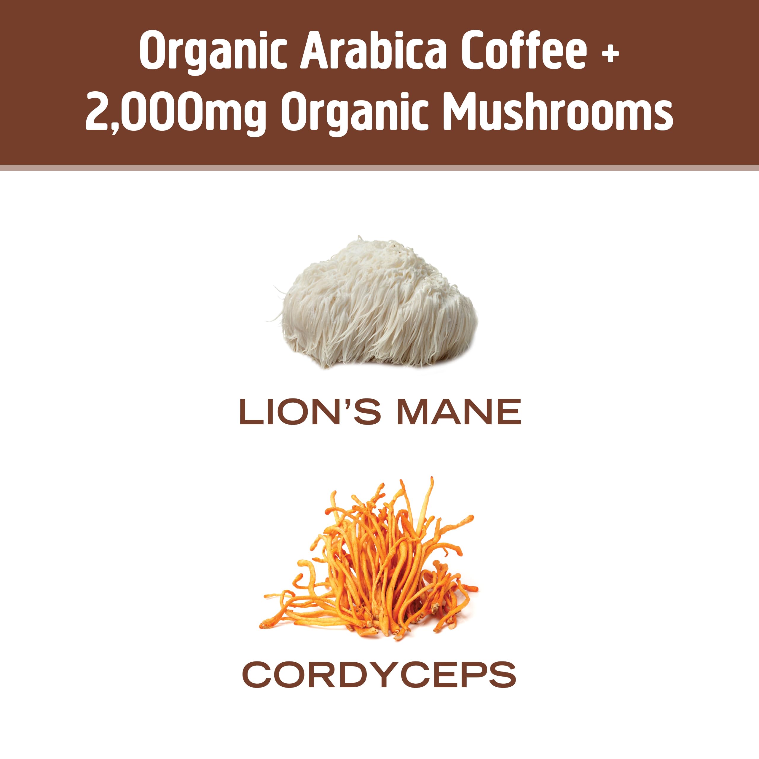 OM MUSHROOM SUPERFOOD etiqueta con certificaciones orgánicas claras