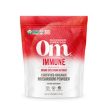 OM MUSHROOM SUPERFOOD frente del envase mostrando bolsa resellable y tamaño práctico