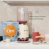 OM MUSHROOM SUPERFOOD etiqueta con certificaciones orgánicas y resumen nutricional