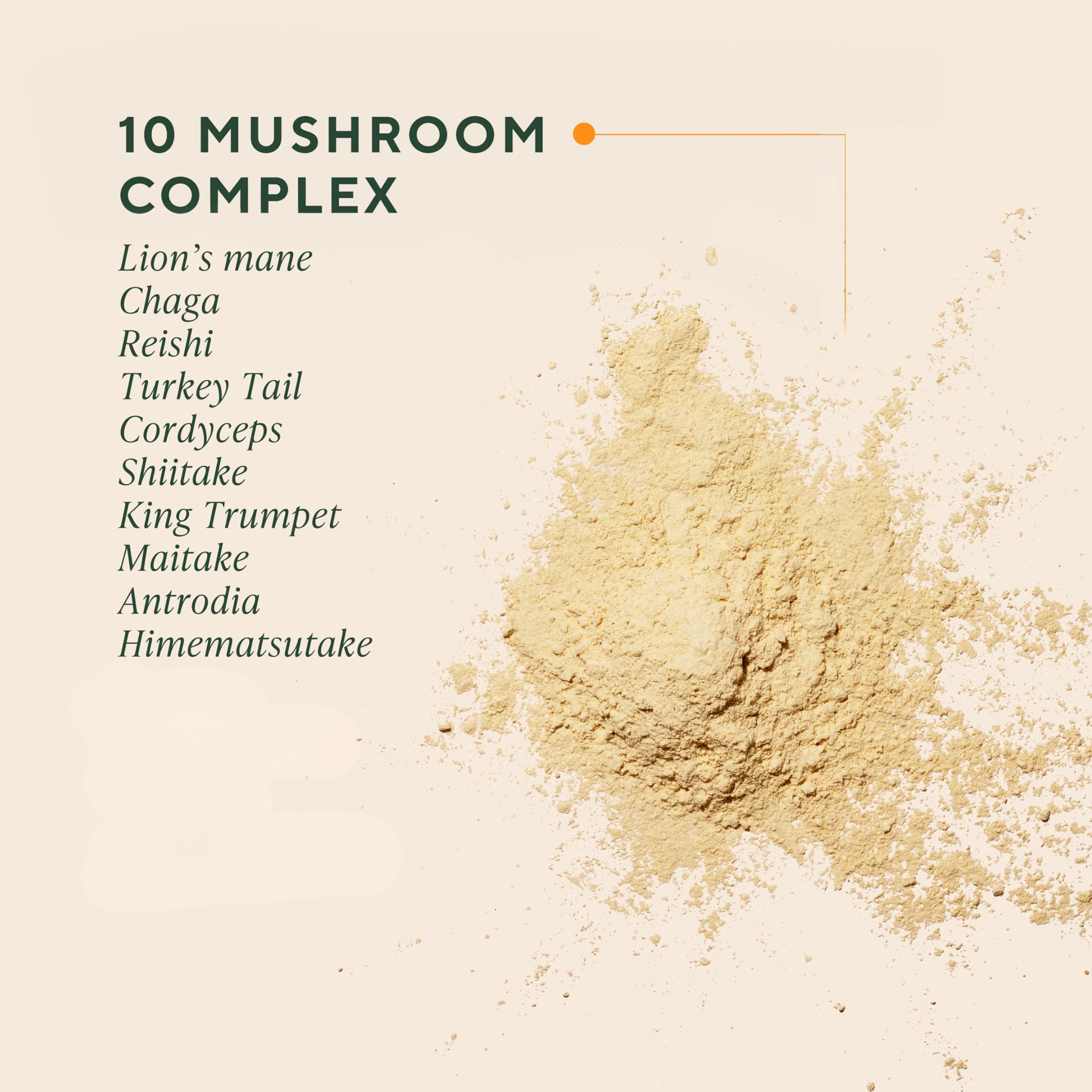 OM MUSHROOM SUPERFOOD polvo cremoso en cuchara mostrando textura y mezcla fácil