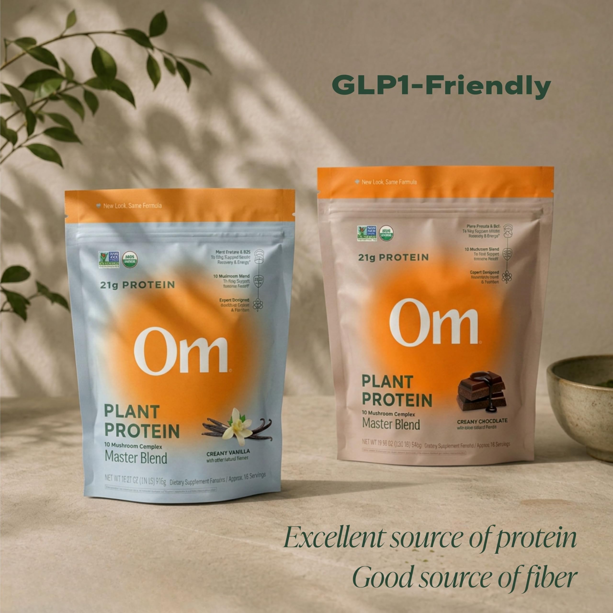 OM MUSHROOM SUPERFOOD comparativa de tamaño de la bolsa para conveniencia diaria