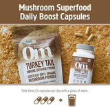 OM MUSHROOM SUPERFOOD polvo de Turkey Tail mostrando color y finura