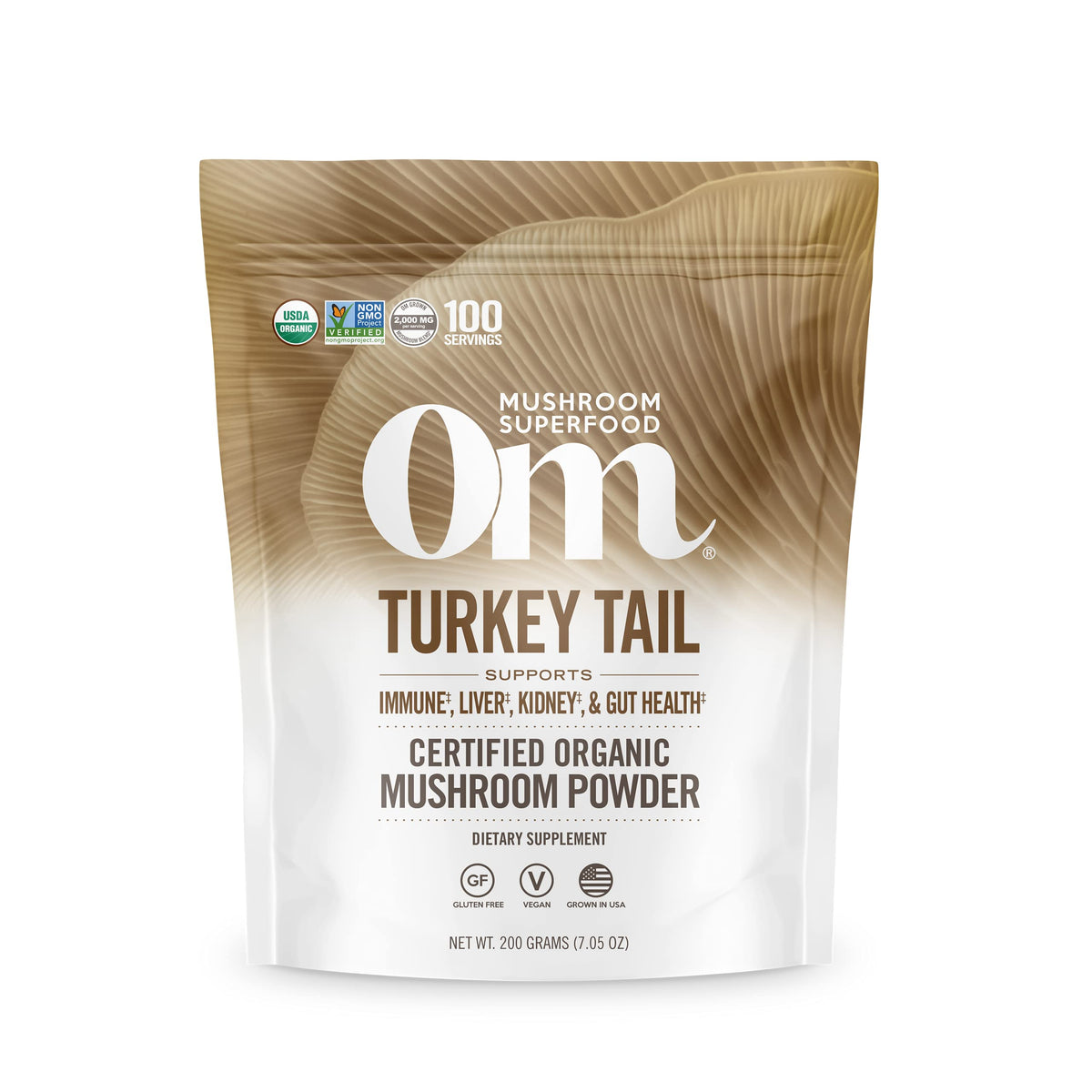 OM MUSHROOM SUPERFOOD pouch frente mostrando diseño y conveniencia